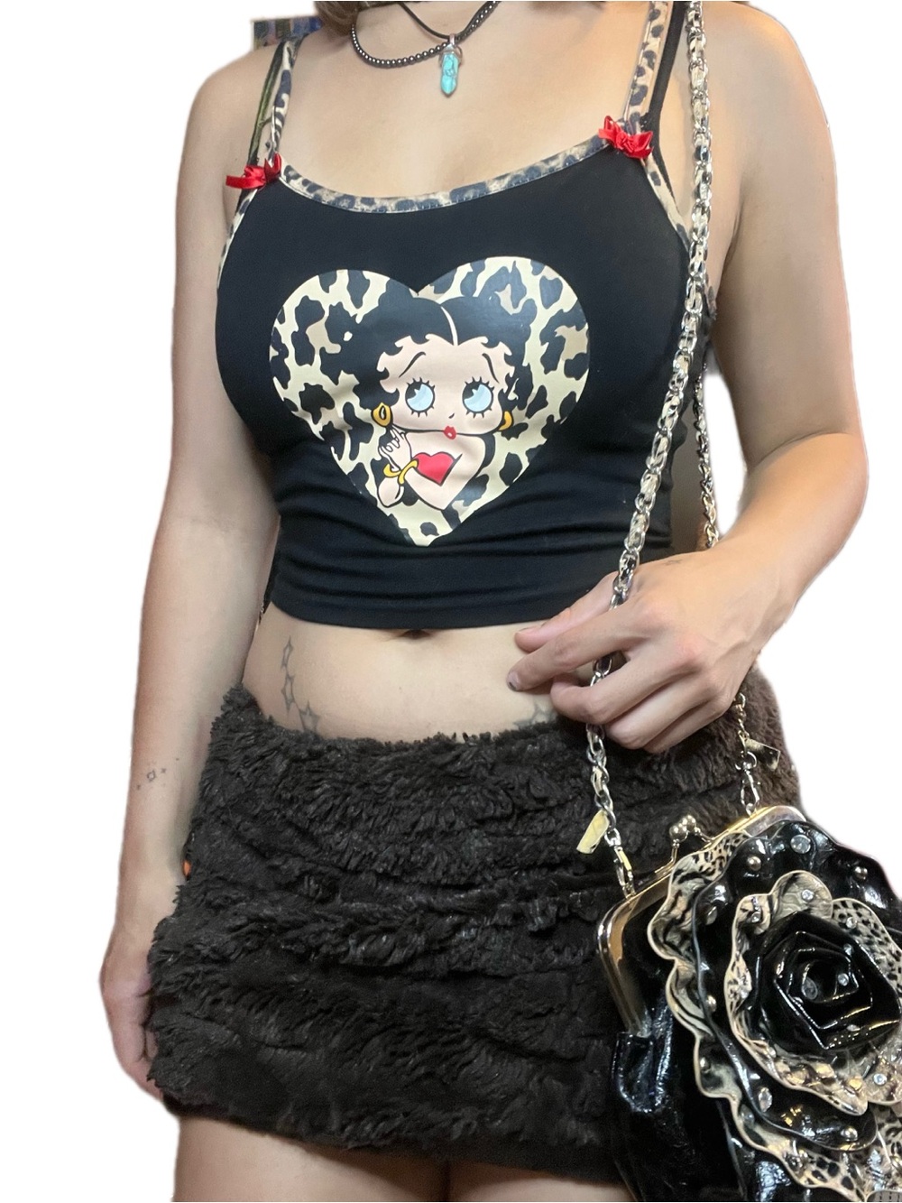 Licensed ROMWE Betty Boop Leopard Velvet Cami Top XS Fleischer Studios Y2K